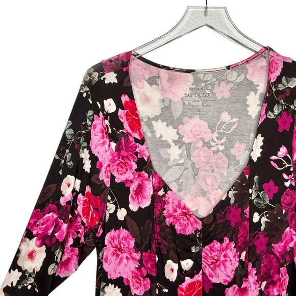 NEW Torrid Black Pink Floral V Neck 3/4 Supersoft Women’s Skater Dress Sz 1X - Picture 3 of 13